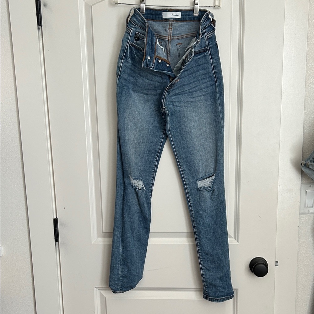 KHAITE Blue Ripped Skinny Jeans